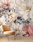 Papier peint fleuri - pivoines rétro d'automne