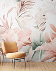 Papier peint fleuri - feuillage tropical pastel