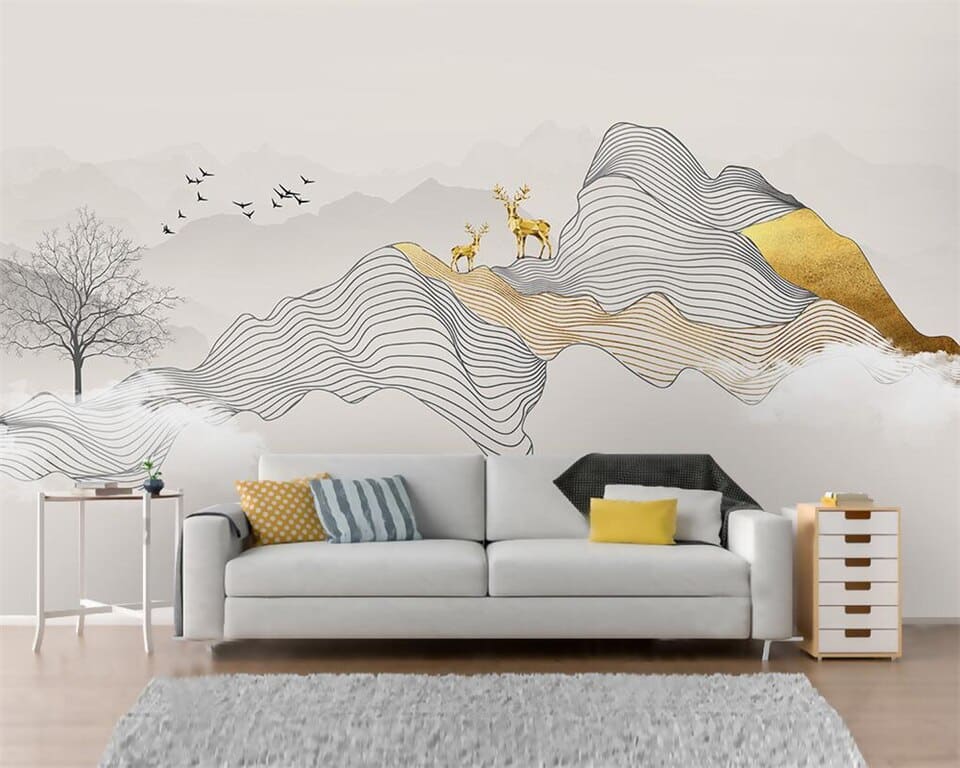 Papier Peint Montagne - Sommet Doré Abstrait