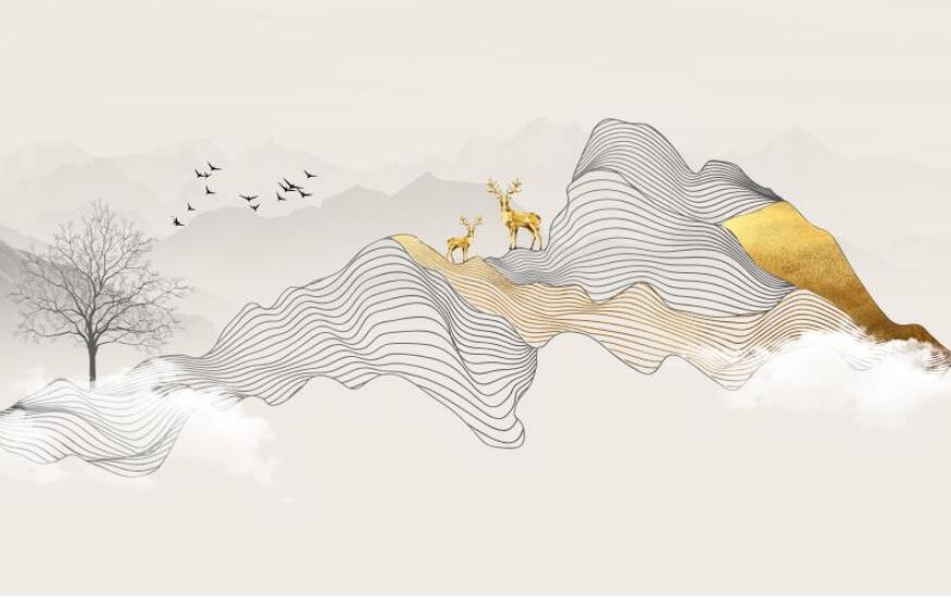 Papier Peint Montagne - Sommet Doré Abstrait