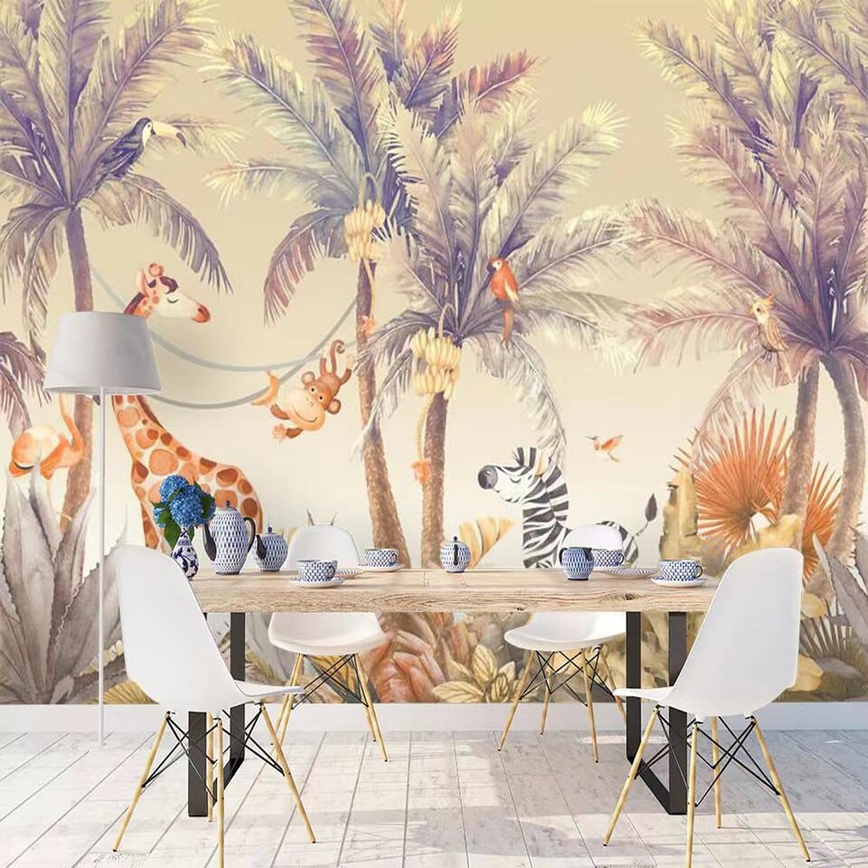 Children's Wallpaper - Giraffe and Tropical Friends