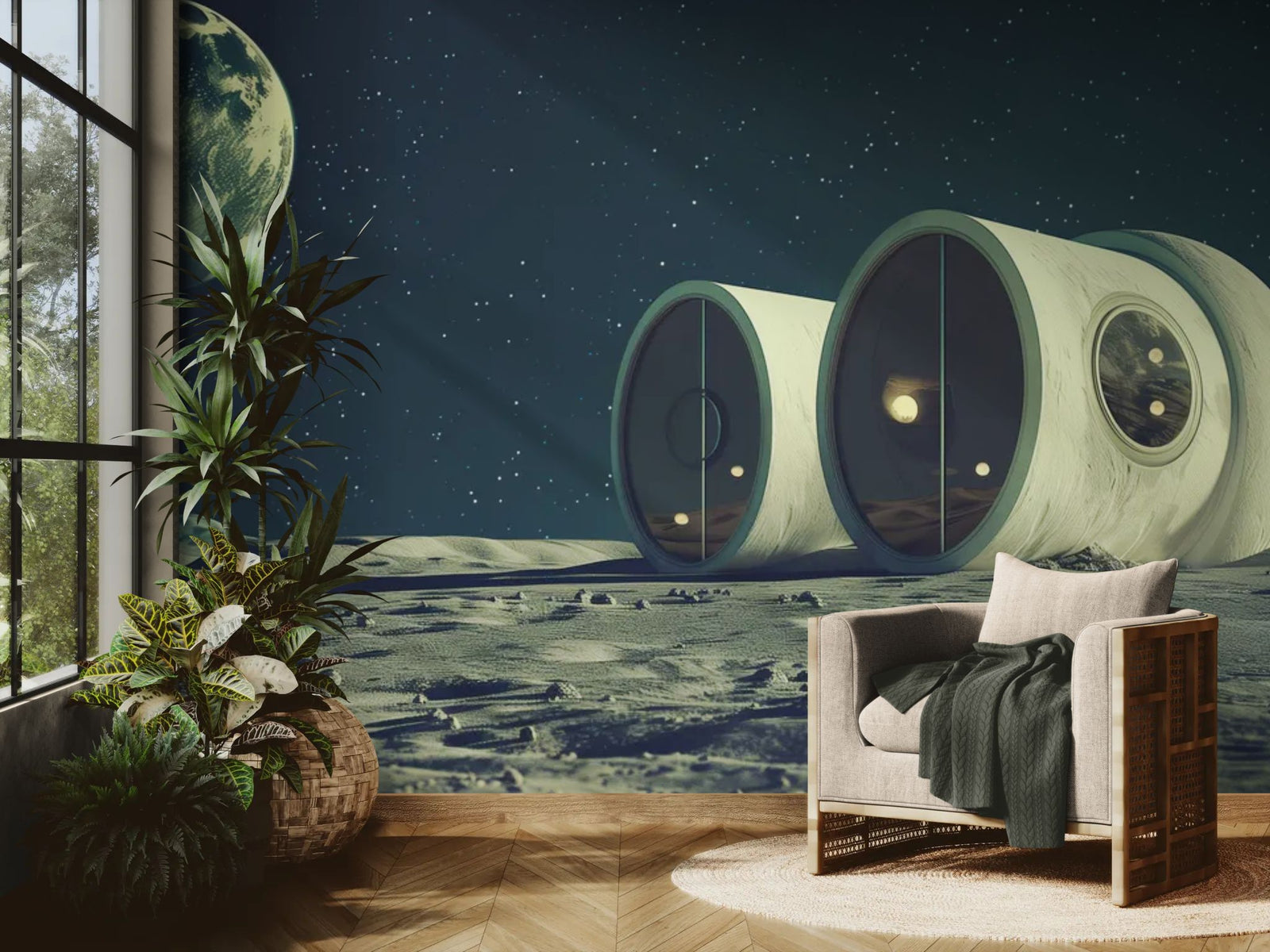 Papier Peint Espace - Base Lunaire Futuriste