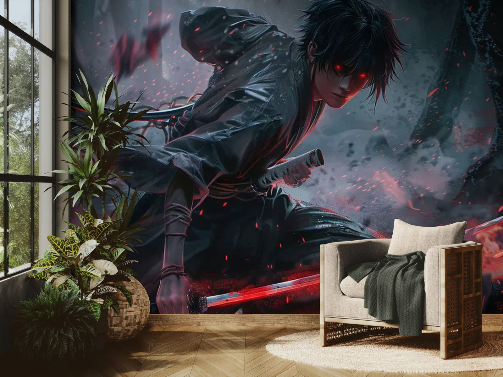 Papier Peint Anime - Guerrier de l’Ombre aux Yeux Ardents