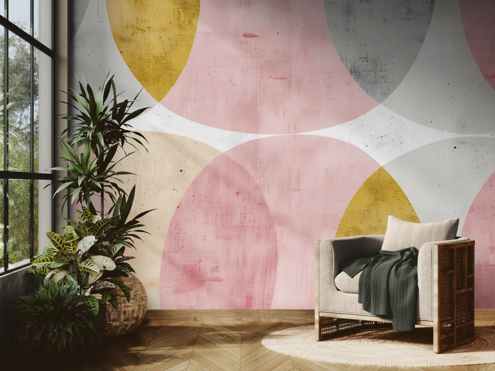 Artistic Wallpaper – Yellow and Pink Abstract Pattern