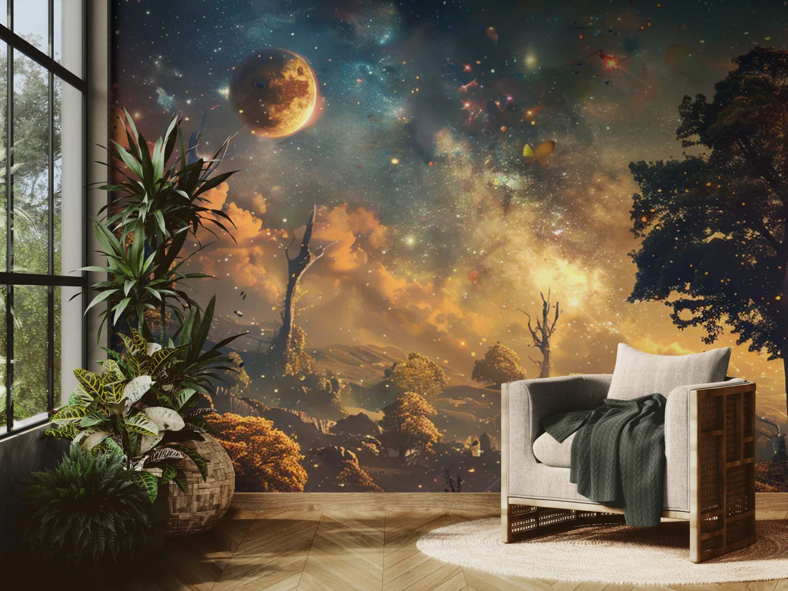 Papier peint Fantaisie – forêt céleste aux astres