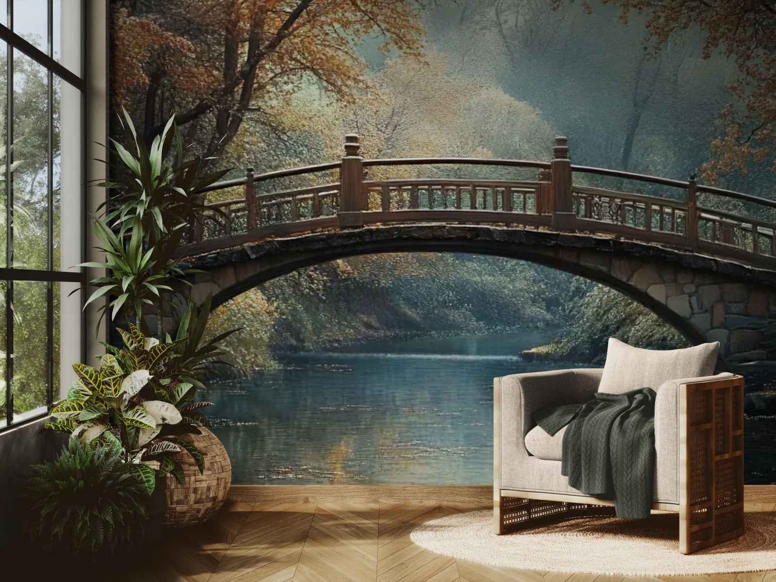 Nature wallpaper – autumnal stone bridge