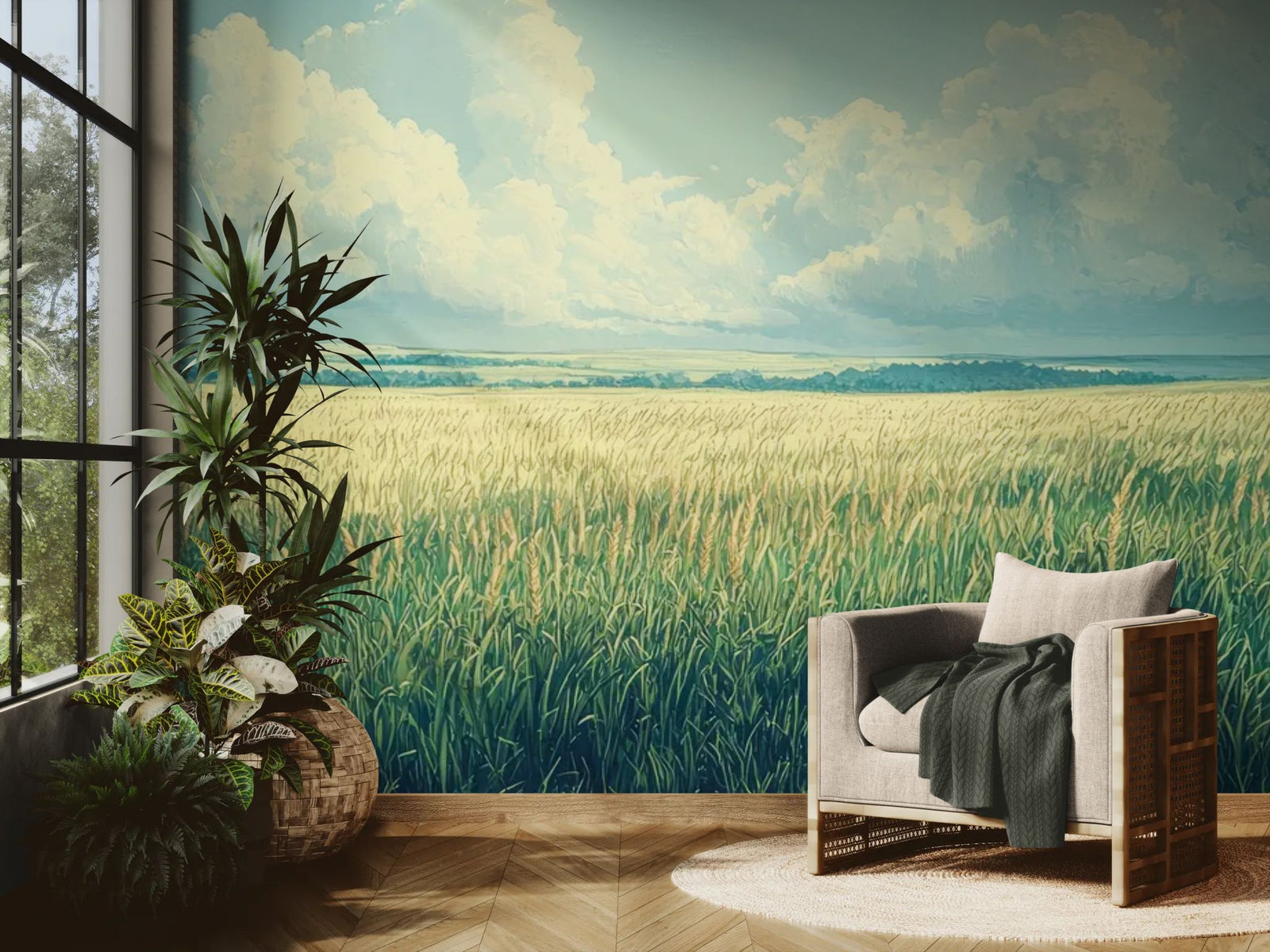 Landscape wallpaper – vast field under a bright sky