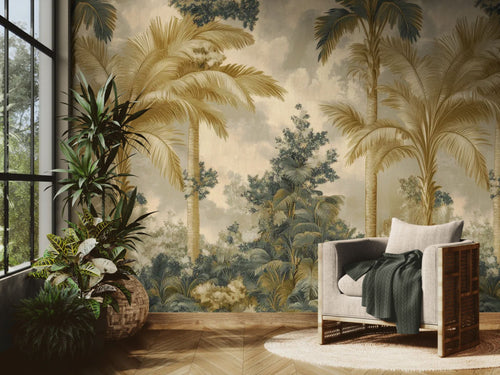 Papier peint Tropical – palmiers illustrés vintage