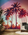 Papier peint Tropical – palmiers au coucher rose