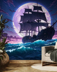 Fantasy Wallpaper – Ship Under a Purple Moon
