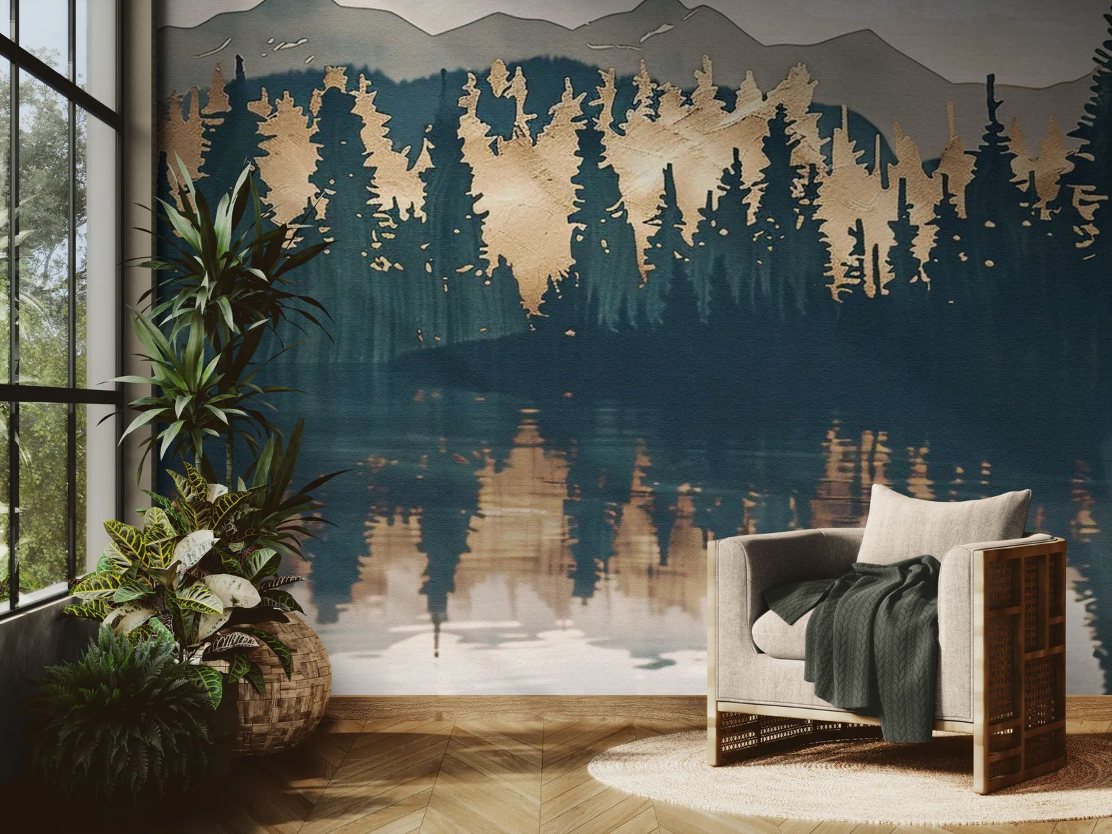 Nature wallpaper – forest and mountains reflected