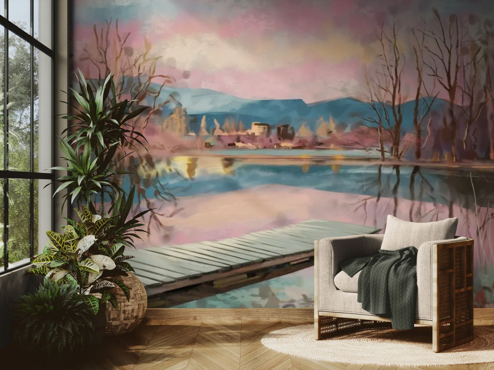 Artistic wallpaper – landscape painted in pastel tones