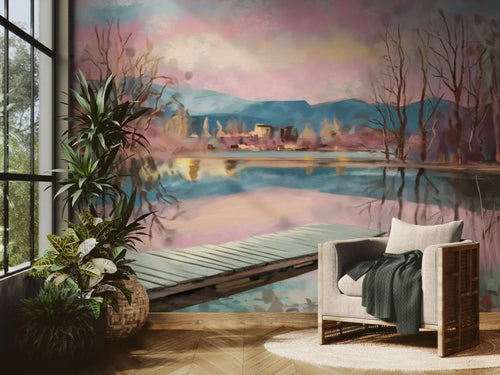 Papier peint Artistique – paysage peint aux tons pastel