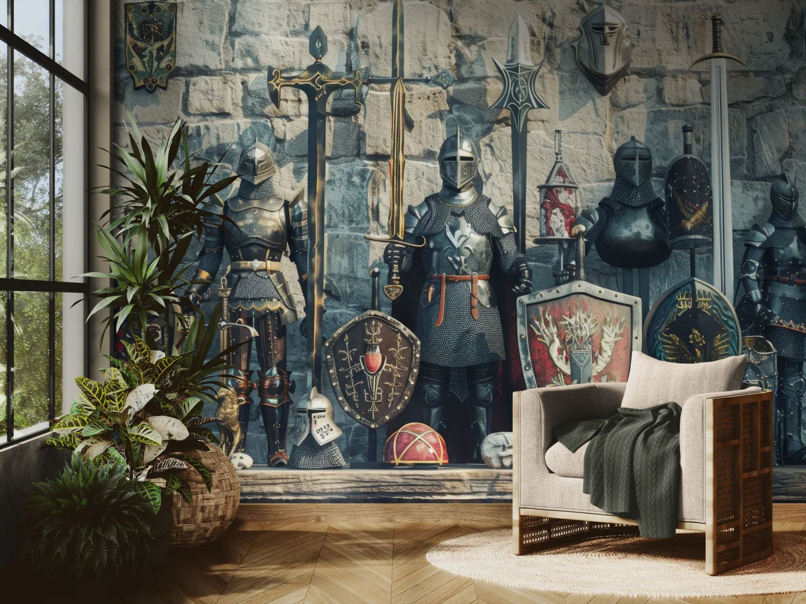 Papier peint Médiéval – collection d’armures et armes anciennes