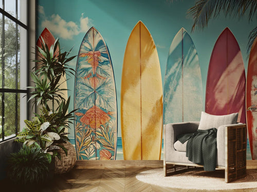 Papier peint Tropical – planches de surf colorées