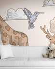 Papier peint animaux – Girafe et cerf illustrés