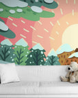 Papier peint Enfant – Paysage hivernal soleil et traces pas