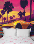 Papier Peint Rétro - Supercar Sunset Néon