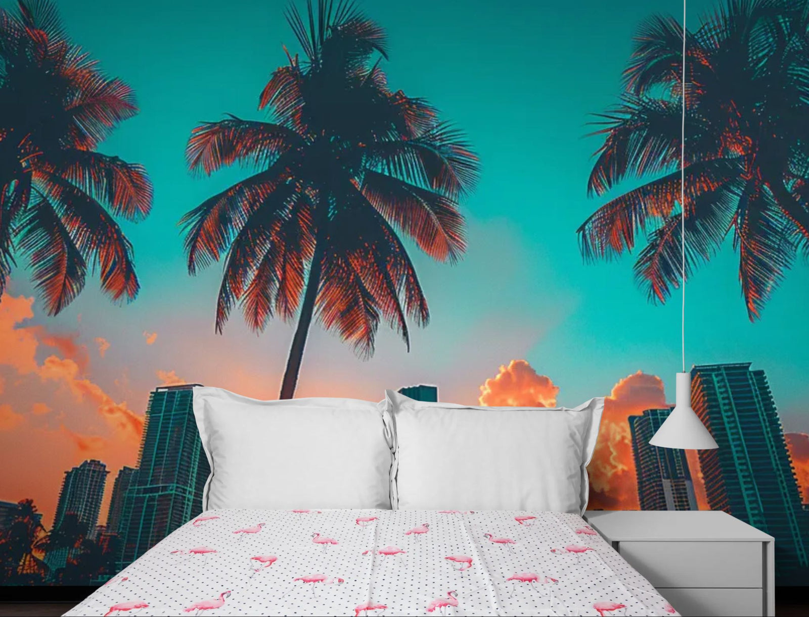 Papier Peint Ville - Skyline Miami Sunset