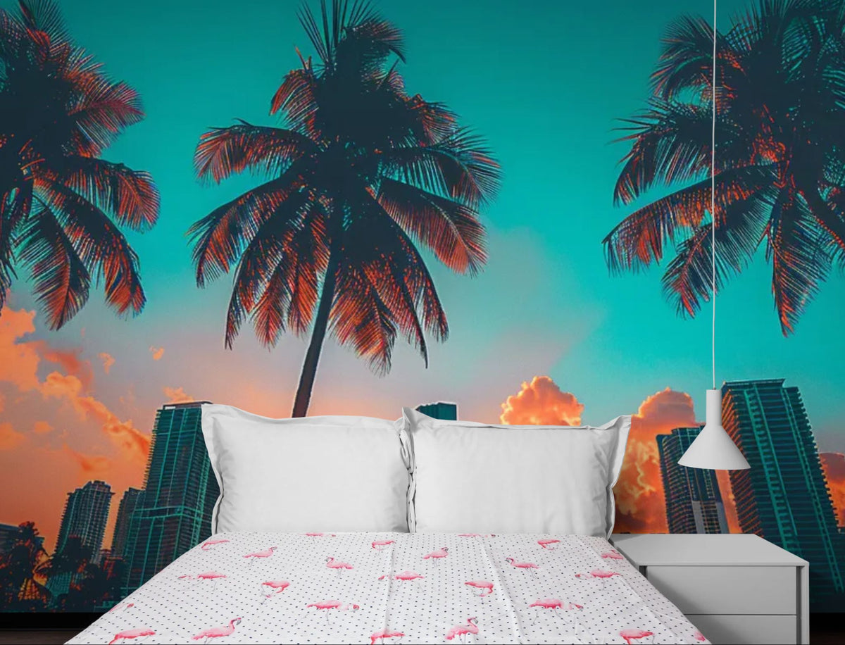 By-tapet - Panorama af Miami ved solnedgang