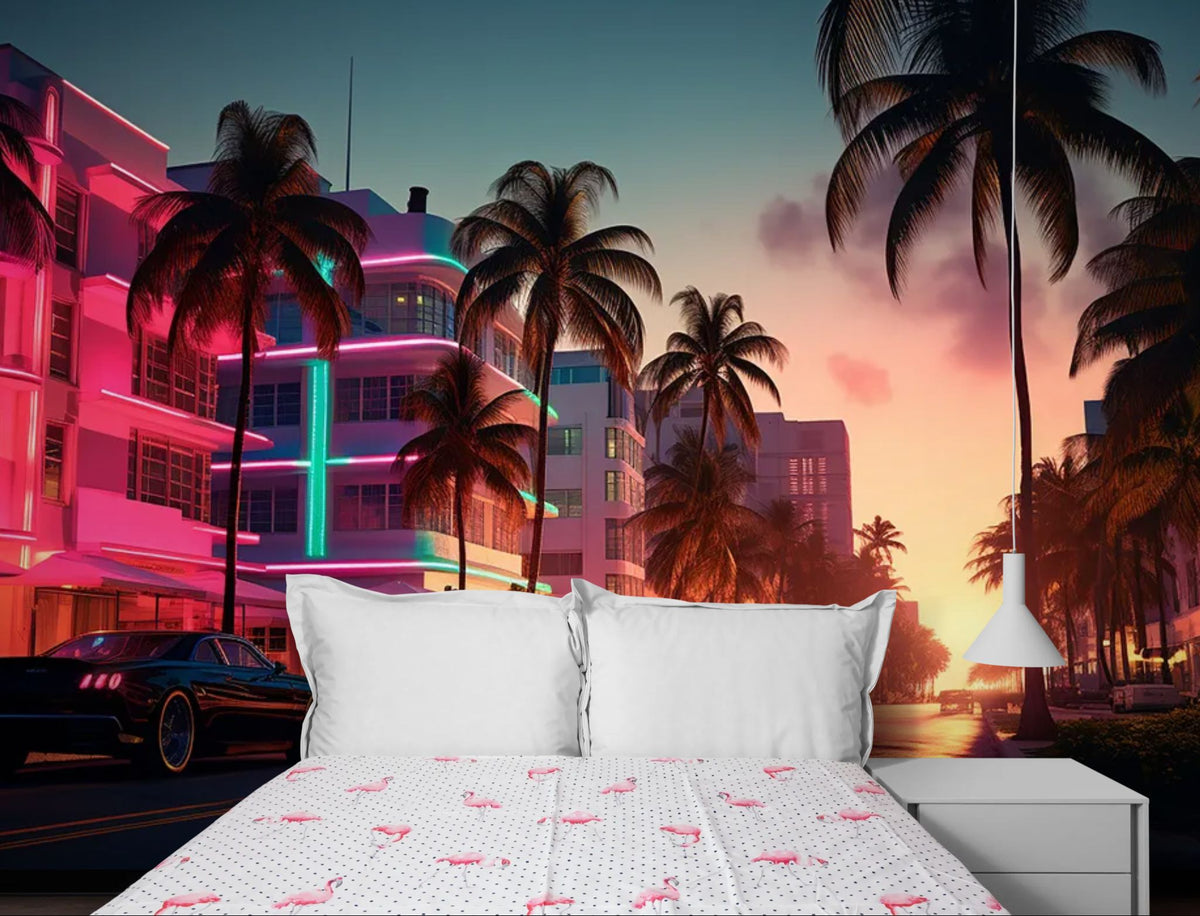 Tapete Miami - Ocean Drive Retro mit Neonlichtern