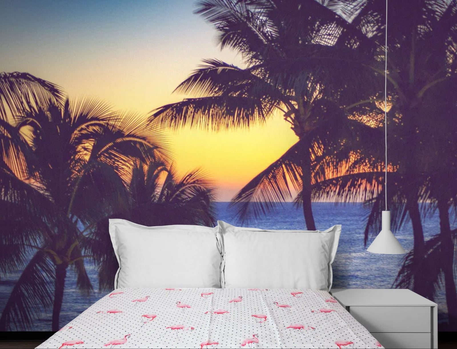 Papier Peint Plage Tropicale - Palmiers au Soleil Couchant