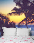 Papier Peint Plage Tropicale - Palmiers au Soleil Couchant