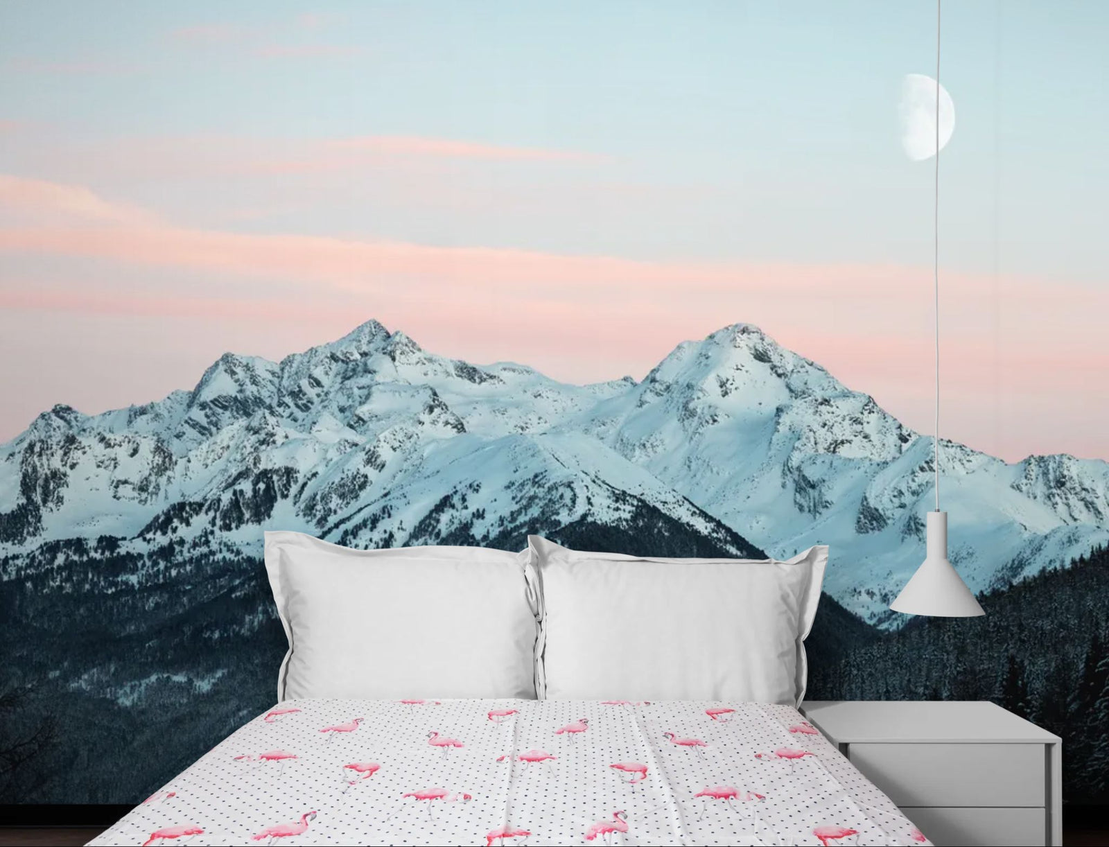 Papier Peint Montagne - Chaîne de Sommets sous la Lune