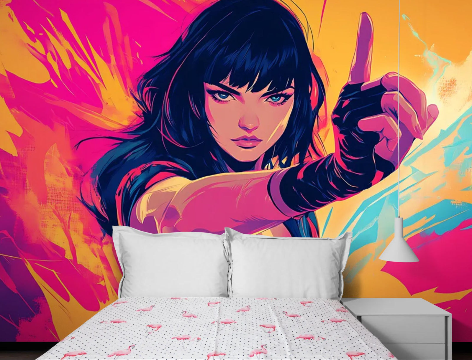 Papier Peint Gaming - Guerrière Néon Art Digital