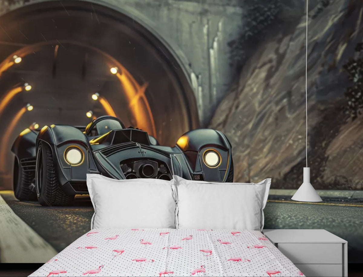 Papier peint voitures - Voiture de sport dans un tunnel illuminé