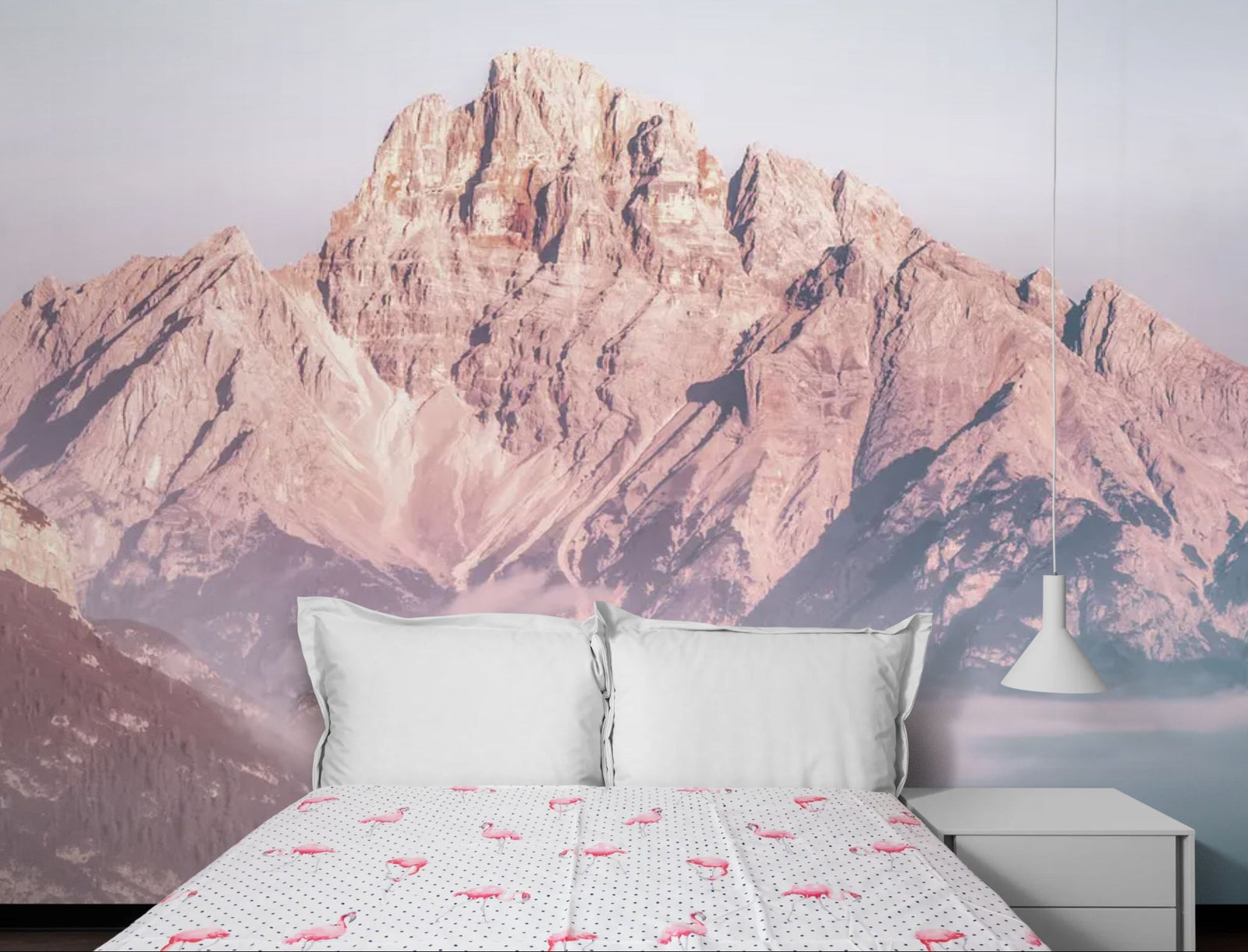 Papier Peint Montagne - Sommets Rosés dans les Nuages