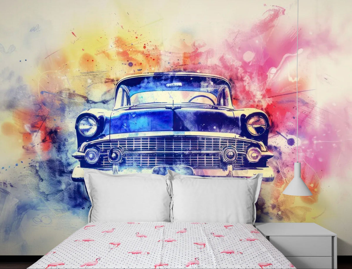 Papier peint voiture - Américaine bleue et couleurs vives