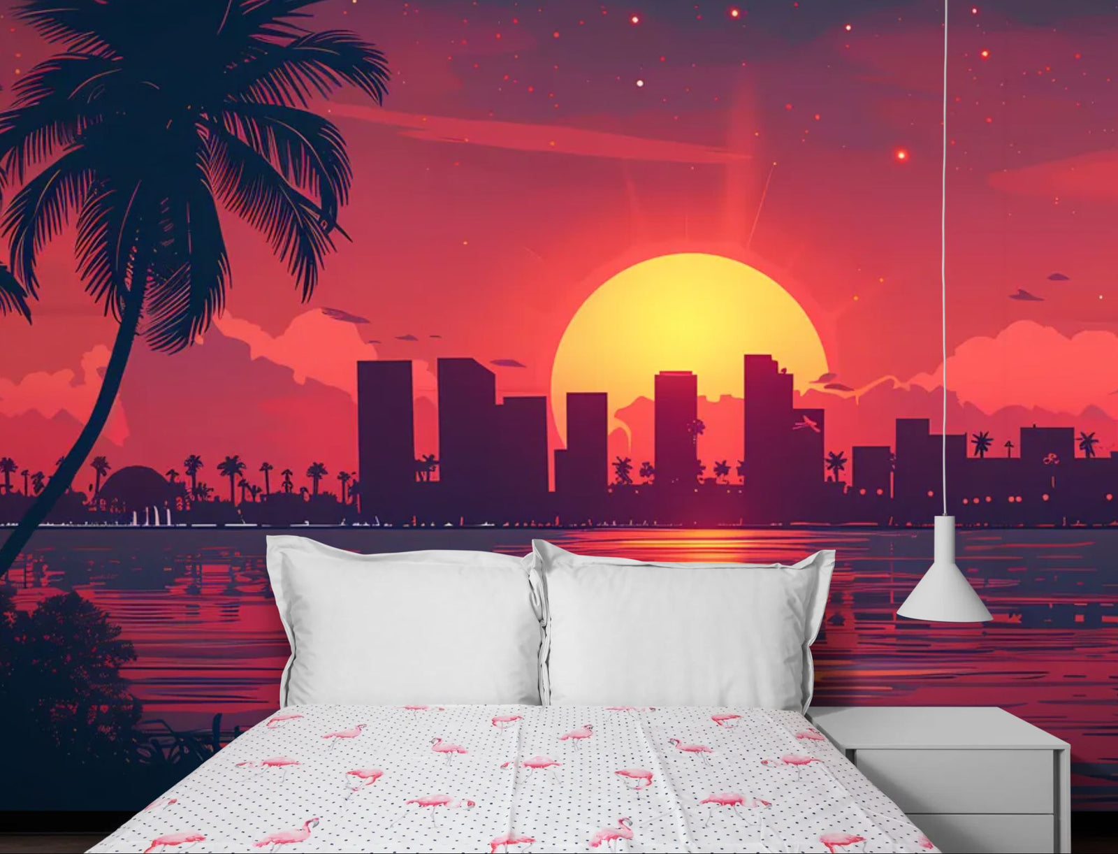 Papier Peint Tropical Sunset - Skyline Miami Mood