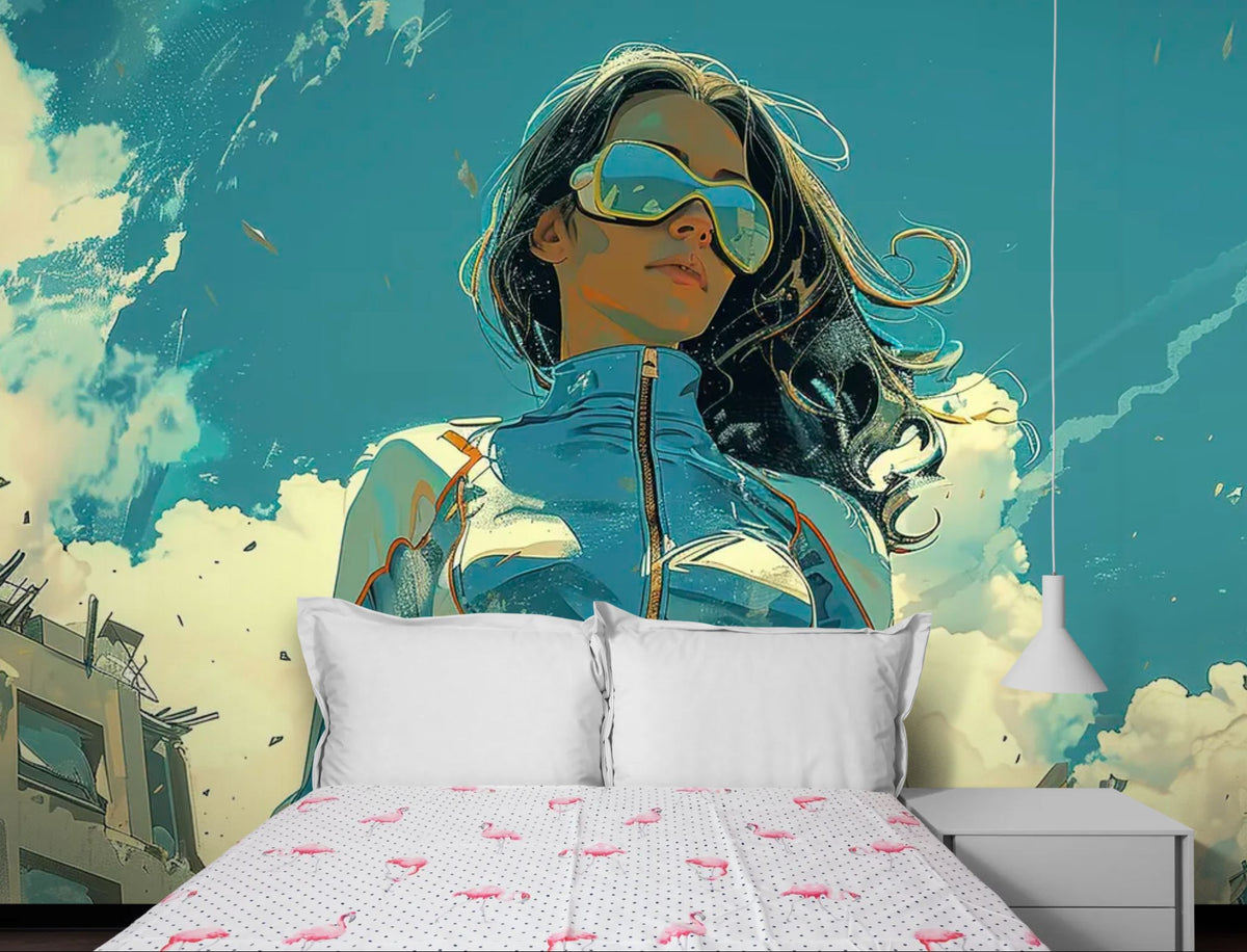 Tapete mit Illustration – Futuristische Heldin