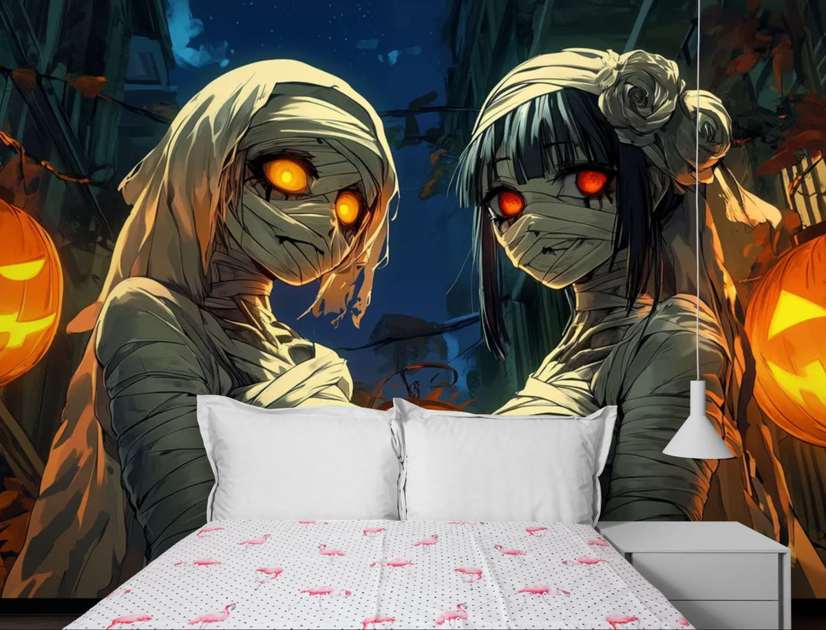 Halloween-tapet - Mumier och lysande pumpor