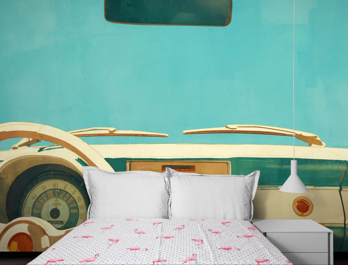 Behang met oldtimers - Blauw retro dashboard