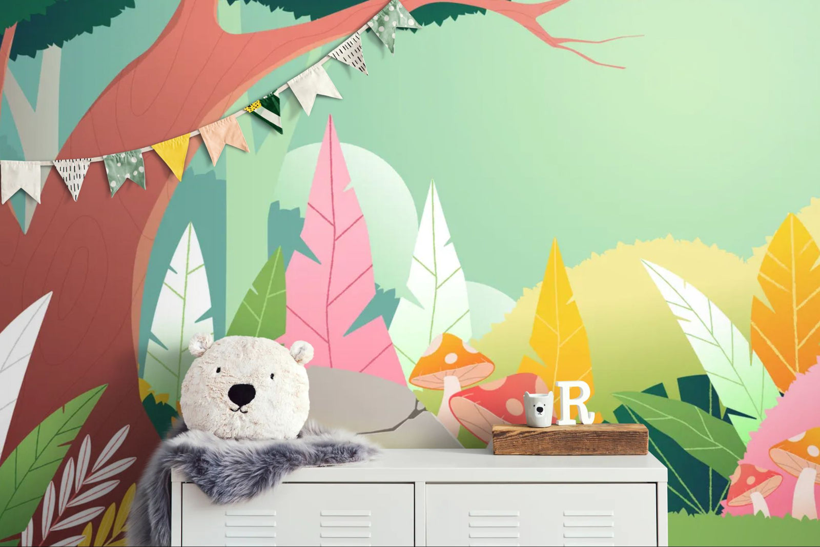 Papier peint enfant – Forêt colorée et ludique