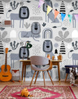 Children's Wallpaper – Scandinavian Style Grey Lion Pattern