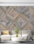 Papier peint géométrique - mosaïque de bois rétro
