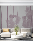 Papier peint nature - silhouettes de pins dans la brume