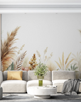 Papier peint fleuri - frise de fleurs séchées et pampas