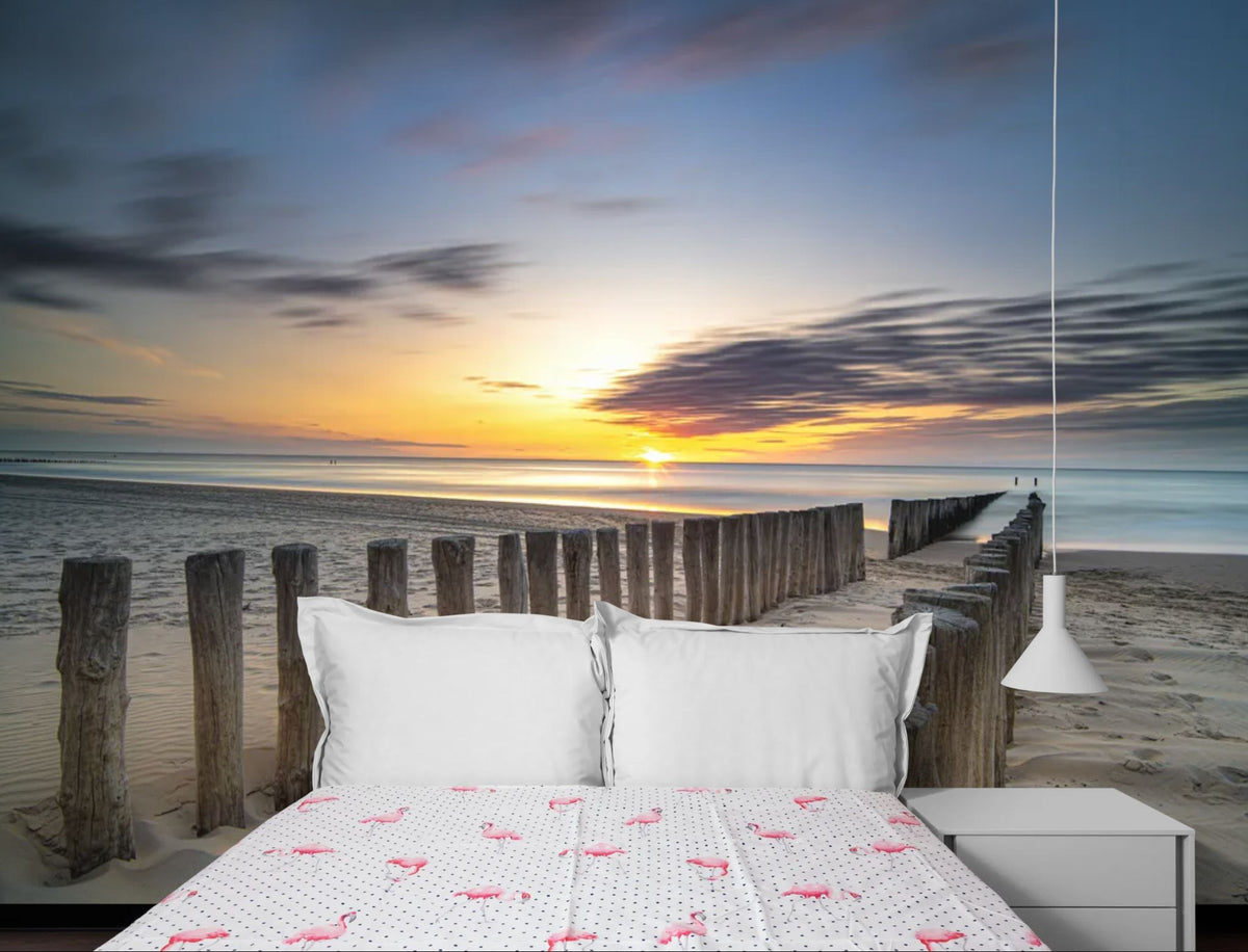 Strand-Tapete - Zaun bei Sonnenuntergang