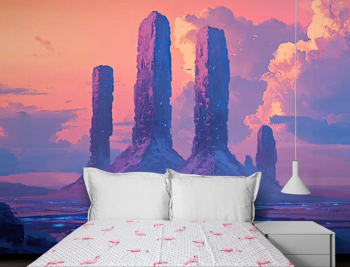 Carta da parati paesaggio - Rocce viola al tramonto