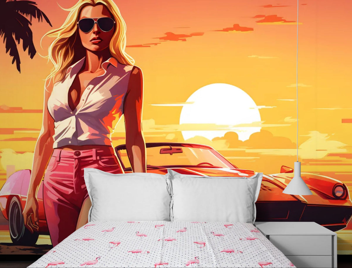 Tapete Miami - Amerikanisches Auto bei Sonnenuntergang