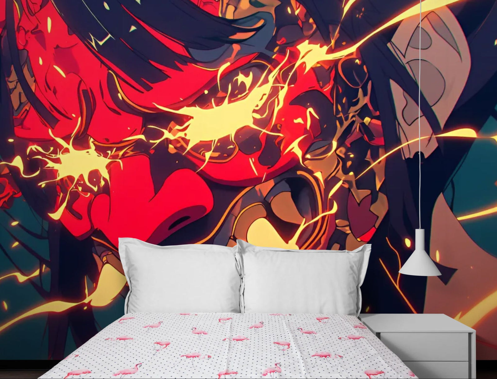 Papier Peint Japon - Masque Oni Enflammé