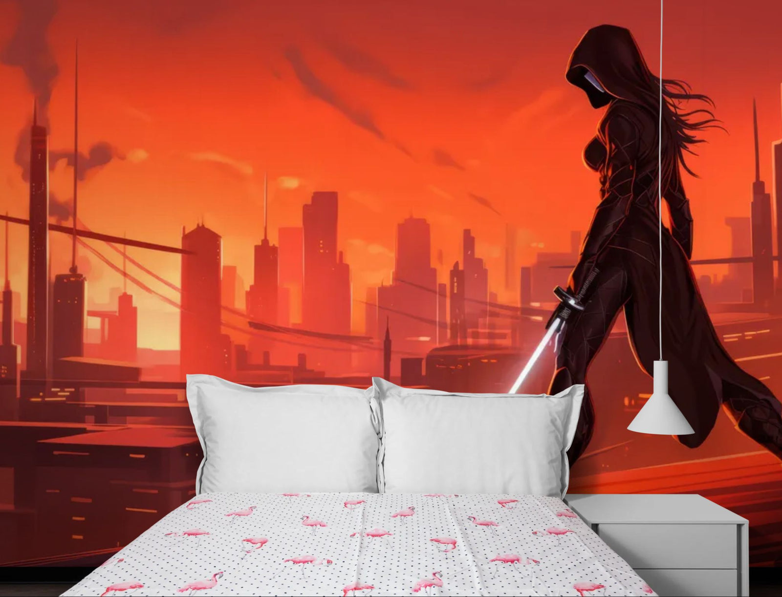 Papier Peint Cyberpunk - Ninja sur Ville Futuriste