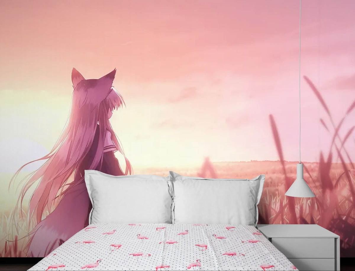 Papel tapiz de anime - Chica con orejas de zorro al atardecer