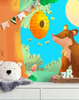 Papier peint enfant – Ours et forêt enchantée
