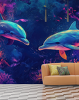 Papier peint animaux - dauphins néon fluo
