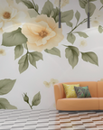 Papier peint fleuri - roses d'antan crème